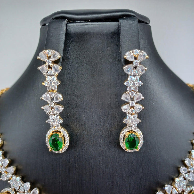 Exclusive Emerald Green Diamond Studded Bridal Set With Long Necklace